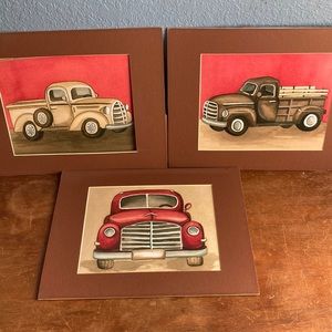 Watercolor Vintage Truck Prints. Set of 3. Matted.